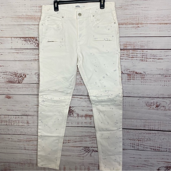 Hudson Los Angeles Blinder V2 Bike splatter Motto white button fly size 32 jeans - Picture 2 of 11